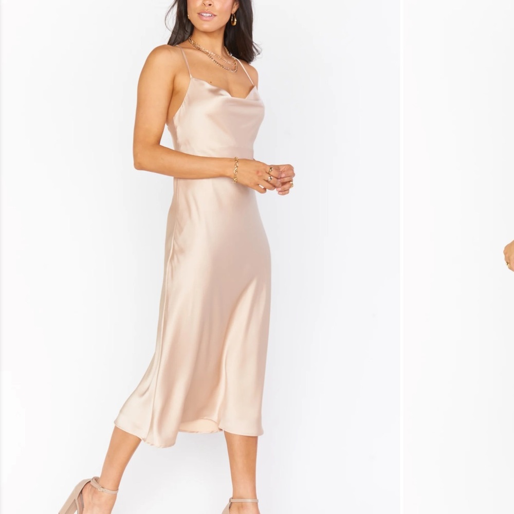 Show Me Your Mumu Verona Cowl Dress in Champagne Luxe Satin